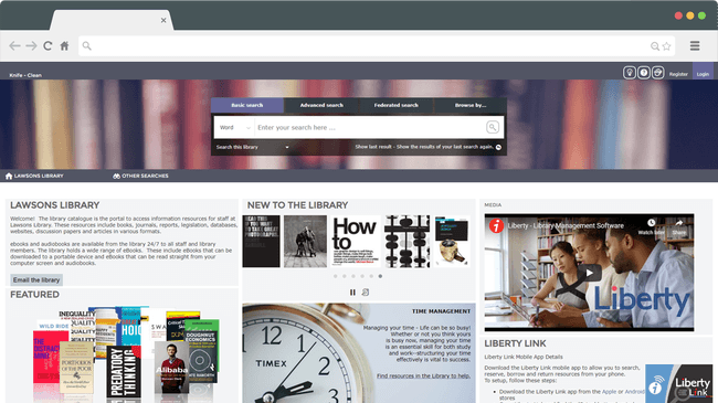 The liberty library management system OPAC home page