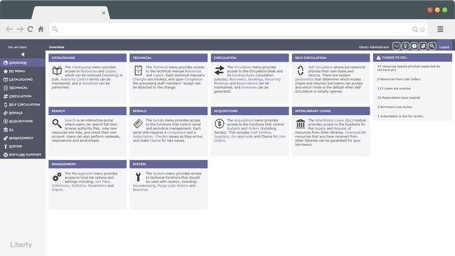 The library management interface