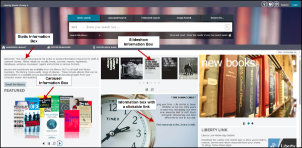 Liberty homepage features