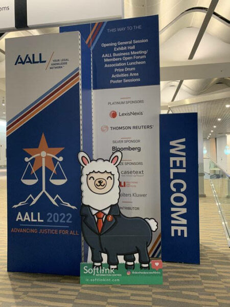 Alex the Alpaca at entrance to AALL 2022 conference