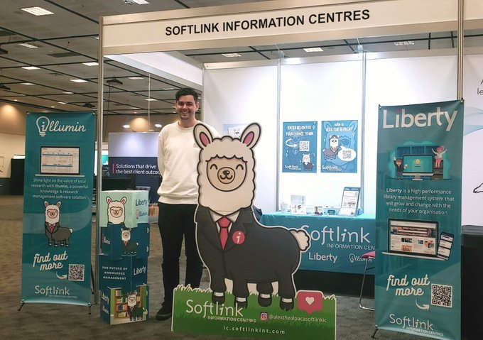 Alex the Alpaca at the Softlink booth at ALLA 2022