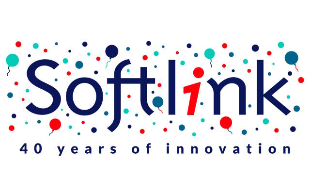 Softlink logo with balloons celebrating 40 years of innovation